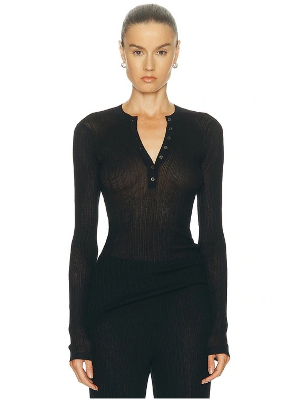 SKIMS Sheer Knit Long Sleeve Henley size m